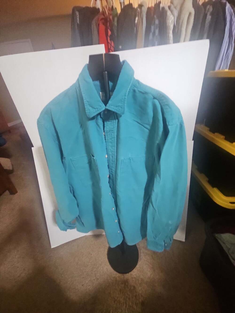 L.L. Bean Long Sleeve Button-Down Shirt Size L Teal Cotton
